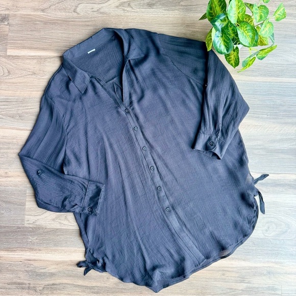 Side-Tie Coverup Lightweight Gauzy Button-down Shirt - Size XL - Picture 2 of 11